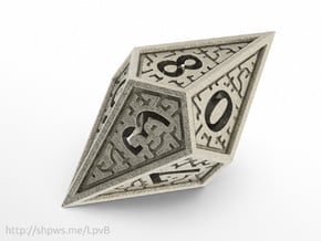 Hedron D10: Closed (Hollow), balanced gaming die in Polished Bronzed Silver Steel