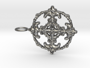 Croix Fleur de Lys baroque cercle3 in Polished Silver