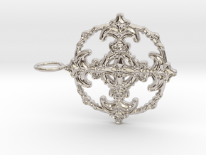 Croix Fleur de Lys baroque cercle3 in Rhodium Plated Brass