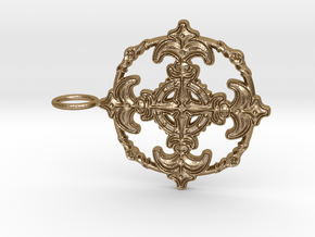 Croix Fleur de Lys baroque cercle3 in Polished Gold Steel