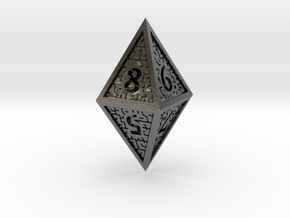 Hedron D8 Closed (Hollow), balanced gaming die in Polished Silver
