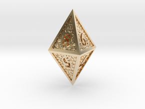 Hedron D8 Closed (Hollow), balanced gaming die in 14k Gold Plated Brass