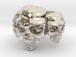 Skull Ring 'Trinity'  in Rhodium Plated Brass: 6 / 51.5