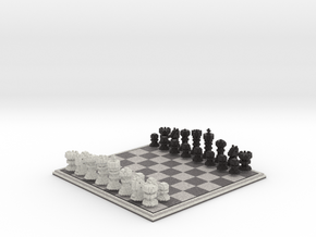 3D Pixel Chess Set - Classic Black & White in Full Color Sandstone