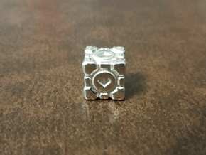 Portal Companion Cube Bead (for thread or wire) in Polished Silver