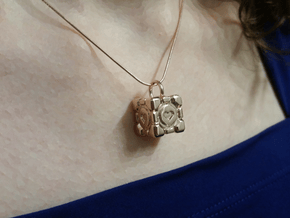 Portal Companion Cube Pendant in 14k Rose Gold Plated Brass