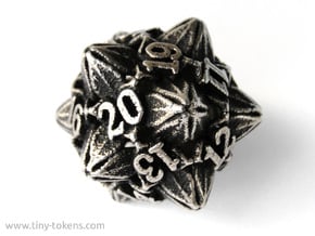 Floral Dice – D20 Spindown Life Counter die in Polished Bronzed Silver Steel