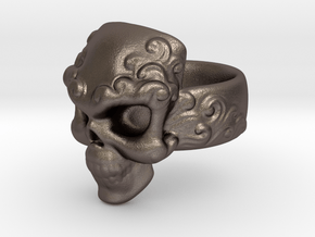 Elemental Skull Ring 'Water'  in Polished Bronzed Silver Steel: 6 / 51.5