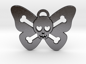 Cute Butterfly Skull in Polished and Bronzed Black Steel