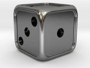 'Simple' D6 balanced Die with dots, 14 mm in Polished Silver