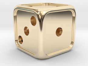 'Simple' D6 balanced Die with dots, 14 mm in 14k Gold Plated Brass