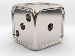 'Simple' D6 balanced Die with dots, 14 mm in Rhodium Plated Brass