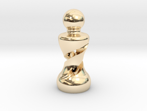 Chess Pawn Double Helix in 14k Gold Plated Brass: Large