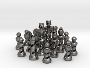 Helix Chess Set (One Color) in Polished Nickel Steel: Medium