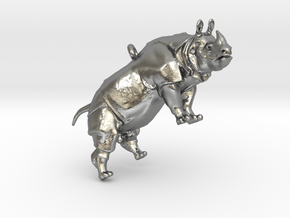 Rhinoceros Pendant in Natural Silver