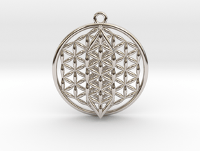 Flower Of Life w/ 15 Sephirot Tree of Life 1.5" in Rhodium Plated Brass