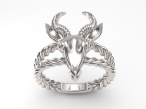 Antelope Head Ring  in Fine Detail Polished Silver: 7 / 54