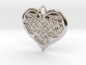 Celtic Shamrock Heart Pendant in Rhodium Plated Brass