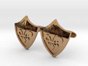 Fleur De Lis Shield Cufflinks in Polished Brass