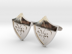 Fleur De Lis Shield Cufflinks in Rhodium Plated Brass