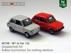 SET 2x Fiat 126 (N 1:160) in Tan Fine Detail Plastic