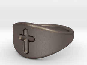 Cross ring A (US sizes 1.5 – 5.5) in Polished Bronzed Silver Steel: 1.5 / 40.5