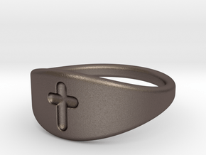 Cross ring A (US sizes 5.75 – 9.75) in Polished Bronzed Silver Steel: 5.75 / 50.875