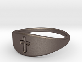Cross ring A (US sizes 10 – 13) in Polished Bronzed Silver Steel: 10 / 61.5