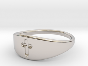Cross ring A (US sizes 10 – 13) in Rhodium Plated Brass: 10 / 61.5