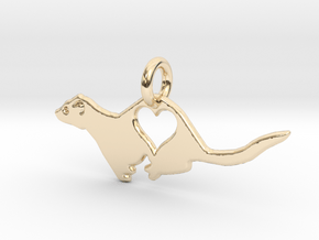 Small ferret love heart pendant in 14K Yellow Gold