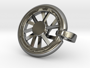Concept R Carbon Wheel Pendant in Fine Detail Polished Silver