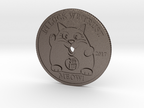 Lucky Cat Coin in Polished Bronzed Silver Steel