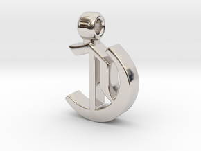 pendant Old Letter C in Rhodium Plated Brass