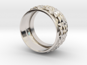 Complex Geometric Pattern Band with Plain Rim in Rhodium Plated Brass: 5 / 49