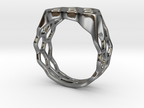 Double Hex Ring, Tapered, Size 8 in Polished Silver