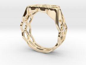 Double Hex Ring, Tapered, Size 8 in 14k Gold Plated Brass