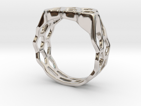 Double Hex Ring, Tapered, Size 8 in Rhodium Plated Brass