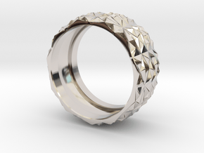 Complex Geometric Triangle Pattern Band - Simple in Rhodium Plated Brass: 5.5 / 50.25