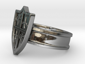Shield Ring, Medieval in Fine Detail Polished Silver: 8 / 56.75