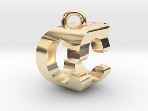 3D-Initial-CC in 14K Yellow Gold