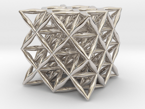 Flower Of Life 64 Tetrahedron Grid 1.2" in Rhodium Plated Brass