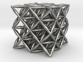 Flower Of Life 64 Tetrahedron Grid 1.2" in Natural Silver