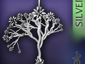 'Blossom tree' a fractal pendant 4.5cm in Polished Silver