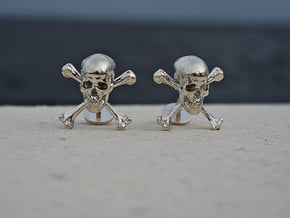 Skull And Crossbones Cufflinks in Natural Silver