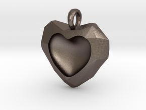 Frozen Heart Pendant in Polished Bronzed Silver Steel