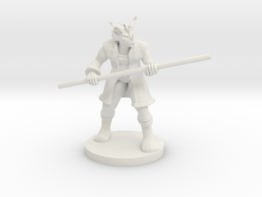 Red Dragonborn Male Monk with Staff in White Natural Versatile Plastic
