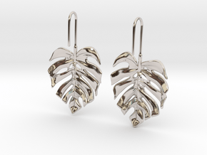 Monstera Drop Earrings in Rhodium Plated Brass