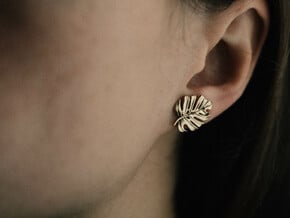 Monstera Post Earring in Natural Brass
