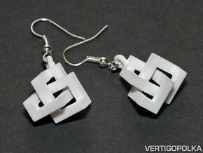Cubic Knot Earrings in White Processed Versatile Plastic