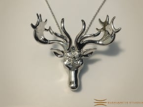 Mistletoe Reindeer Pendant/ Ornament in Rhodium Plated Brass: Small